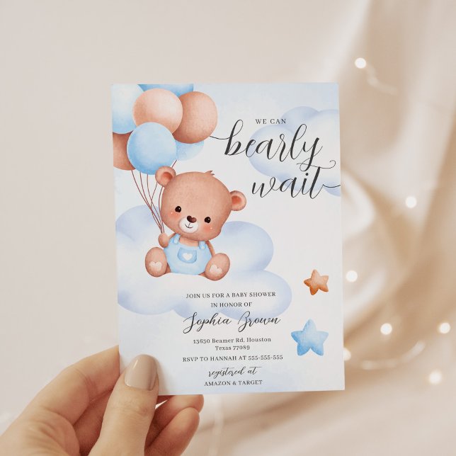 Teddy Bear Watercolor Boy Baby Shower Invitation (Creator Uploaded)