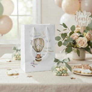 Teddy Bear Watercolor Hot Air Balloon Baby Shower Medium Gift Bag