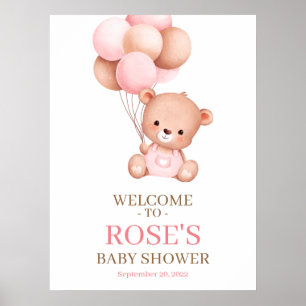 Teddy Bear Watercolor Welcome Baby Shower Poster