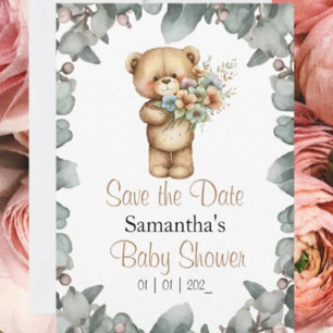 Teddy Bear  Watercolor White the Date Invitation
