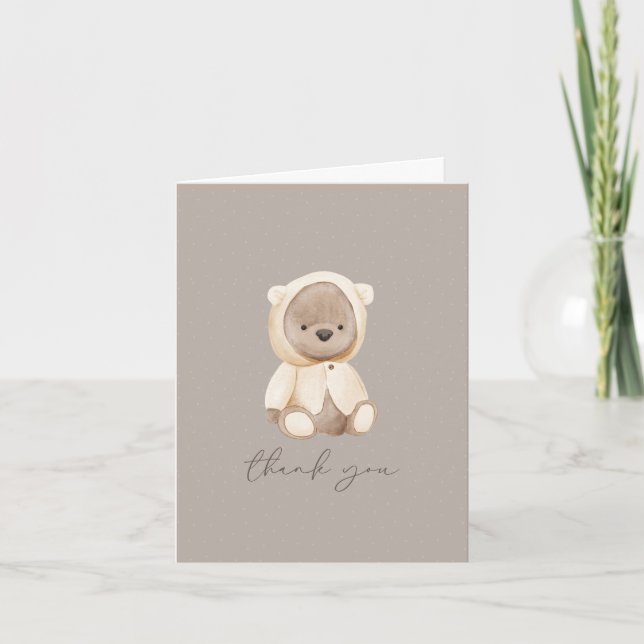 Teddy Bear Watercolor Yellow Brown Neutral  Thank You Card (Front)