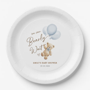 Teddy Bear We Can Bearly Wait Baby Boy Shower Paper Plate