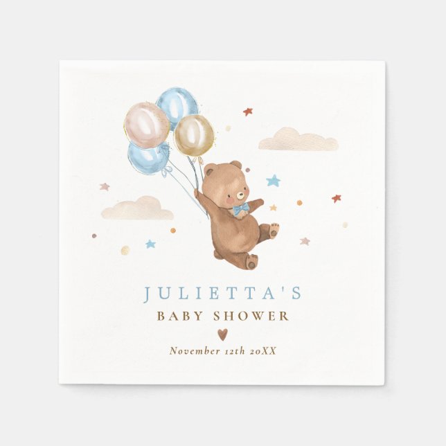 Teddy Bear We Can Bearly Wait Baby Shower Decor Napkin (Front)