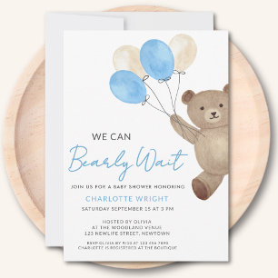 Teddy Bear We Can Bearly Wait Baby Shower Invitation