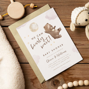 Teddy Bear We Can Bearly Wait Baby Shower Invitation