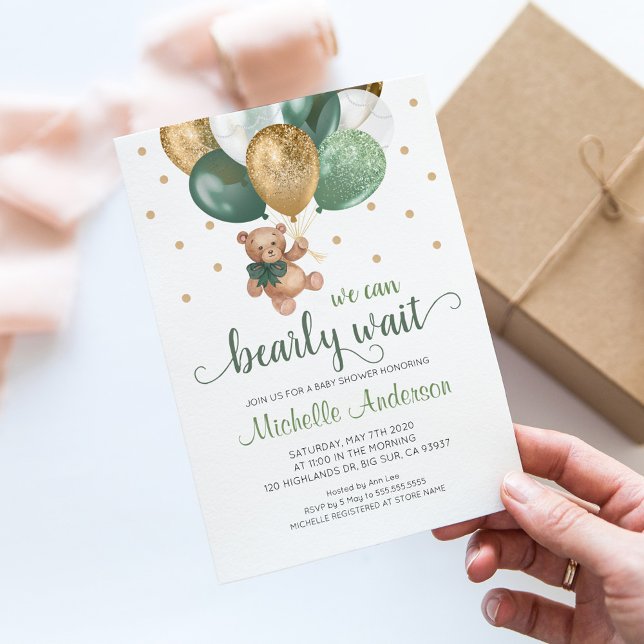 Teddy Bear We Can Bearly Wait Baby Shower Invitation (Creator Uploaded)