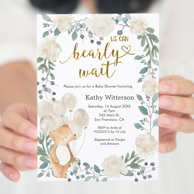 Teddy Bear We Can Bearly Wait Baby Shower Invitation (Creator Uploaded)