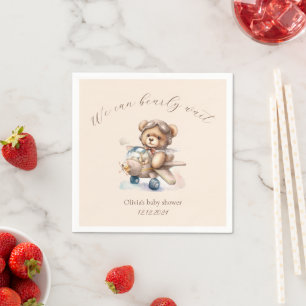 Teddy bear we can bearly wait baby shower napkin