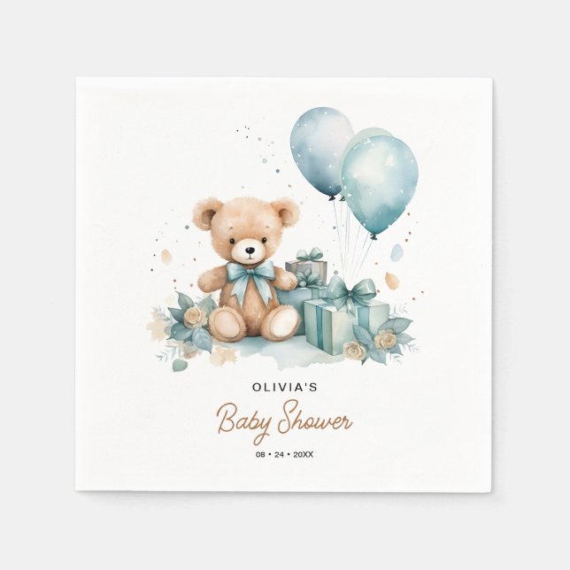 Teddy Bear We Can Bearly Wait Baby Shower Napkin (Front)