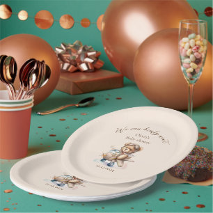 Teddy bear we can bearly wait baby shower paper plate