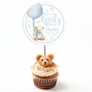 Teddy Bear We Can Bearly Wait Blue Baby Shower Classic Round Sticker