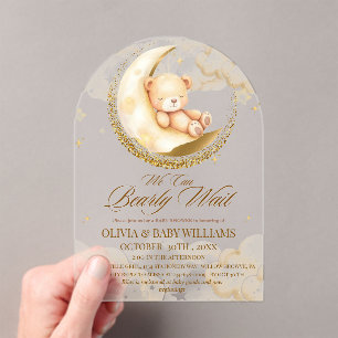 Teddy Bear We can Bearly Wait Boy Baby Shower Acrylic Invitations