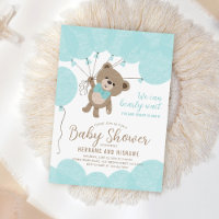Teddy Bear We Can Bearly Wait Boy Blue Baby Shower