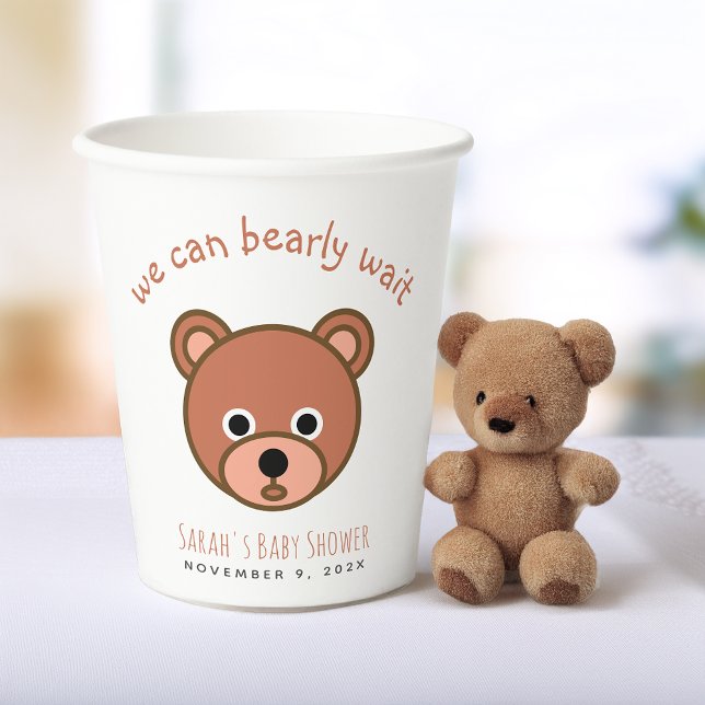 Teddy Bear We Can Bearly Wait Cute Boy Baby Shower Paper Cups (Creator Uploaded)