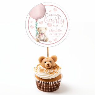 Teddy Bear We Can Bearly Wait Pink Baby Shower Classic Round Sticker