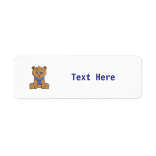 Teddy bear wearing a blue scarf