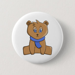 Teddy bear wearing a blue scarf 6 cm round badge