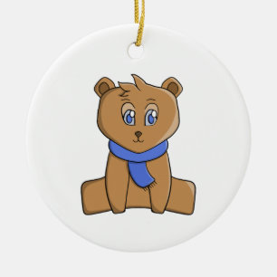 Teddy bear wearing a blue scarf ceramic tree decoration