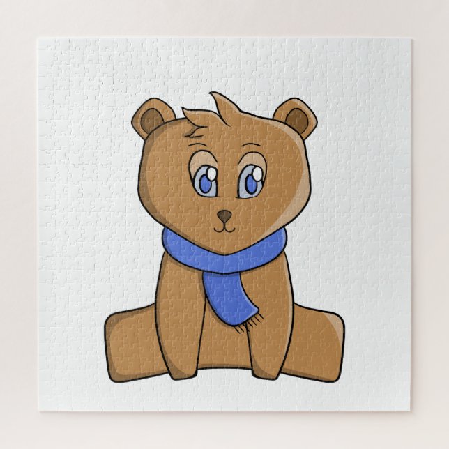 Teddy bear wearing a blue scarf jigsaw puzzle (Vertical)