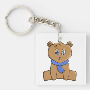 Teddy bear wearing a blue scarf key ring