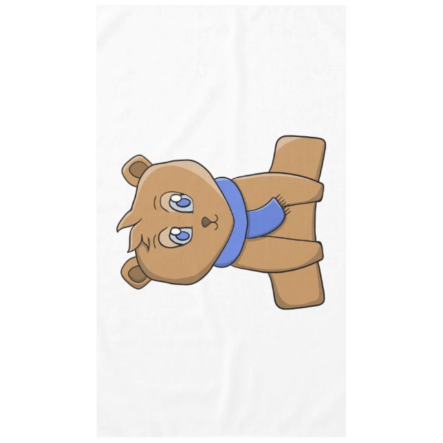 Teddy bear wearing a blue scarf tablecloth (Front)