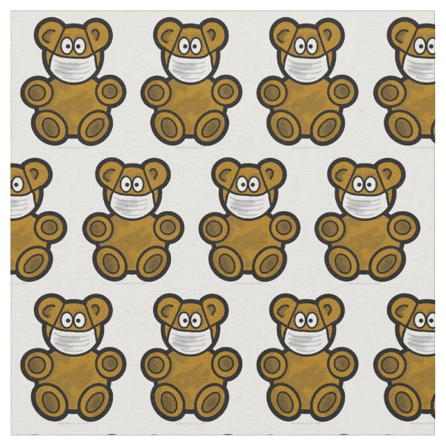 Teddy Bear Wearing Face Mask fabric (Close Up)