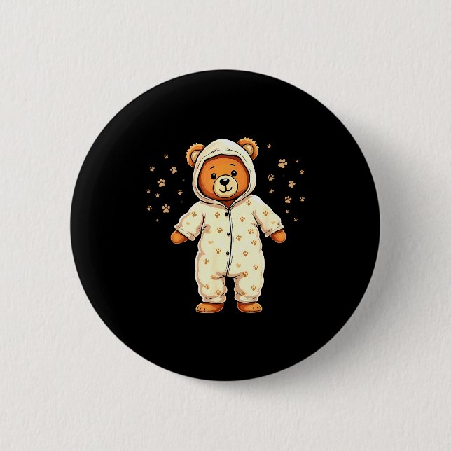 Teddy Bear Wearing Pajamas  6 Cm Round Badge (Front)