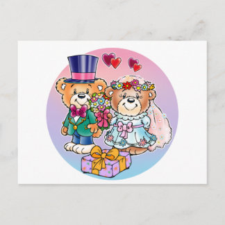 Teddy Bear Wedding Couple Postcard