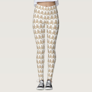 Teddy Bear White Fun Pattern Leggings