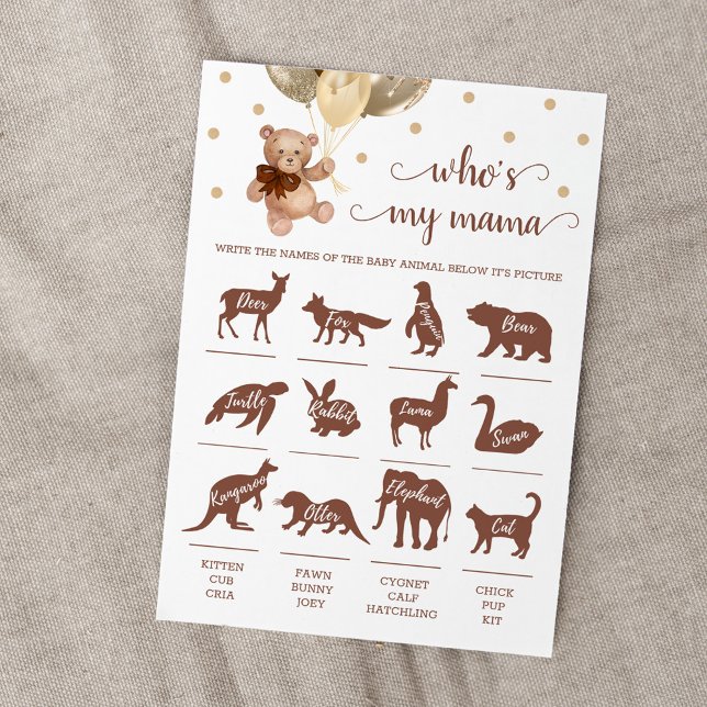 Teddy Bear Who is my mama game Baby Shower Card (Creator Uploaded)