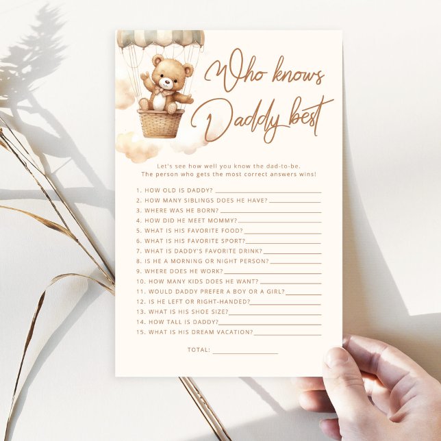 Teddy bear Who knows daddy best baby shower game (Creator Uploaded)