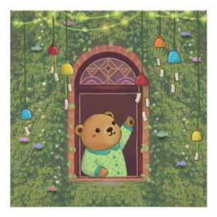Teddy Bear & Wind Chimes Poster