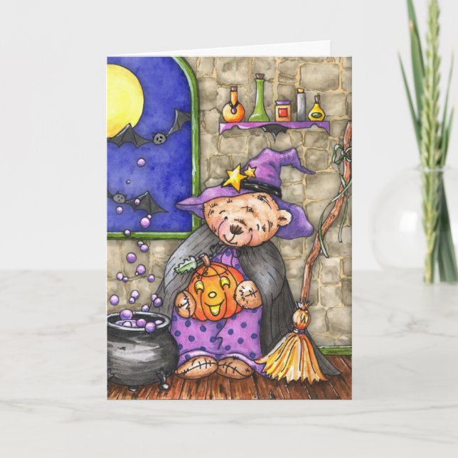 Teddy Bear Witch Halloween Card - Customisable (Front)