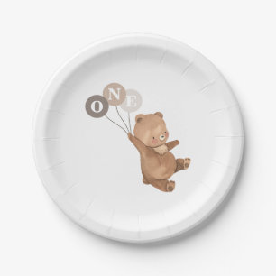 Teddy Bear with 3 Brown Balloons Paper Plate