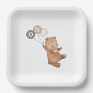 Teddy Bear with 3 Brown Balloons Paper Plates