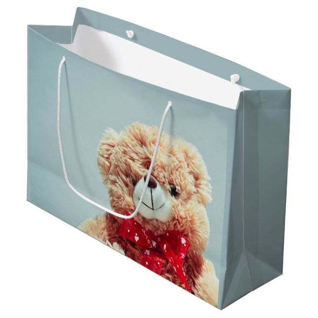 Teddy Bear with a Red Bow Large Gift Bag (Front Angled)