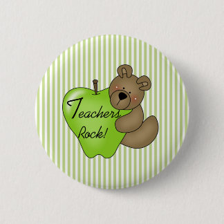 Teddy Bear with Apple Teachers Rock 6 Cm Round Badge