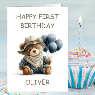 Teddy Bear with Balloons 1st Birthday Card