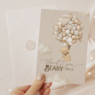 Teddy Bear with Balloons Baby Shower Beary Much Thank You Card