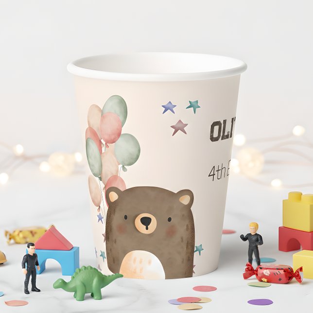 Teddy bear with balloons birthday paper cups (Creator Uploaded)