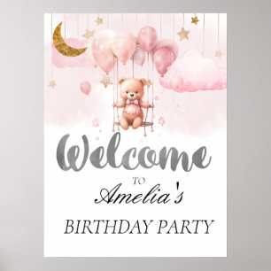 Teddy Bear with Balloons birthday Welcome Sign