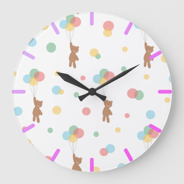 Teddy Bear with Balloons  Large Clock (Front)