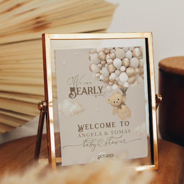 Teddy Bear with Balloons Neutral Baby Shower Poster (Creator Uploaded)