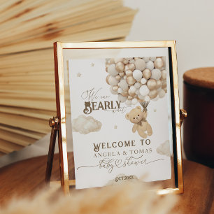 Teddy Bear with Balloons Neutral Baby Shower Poster