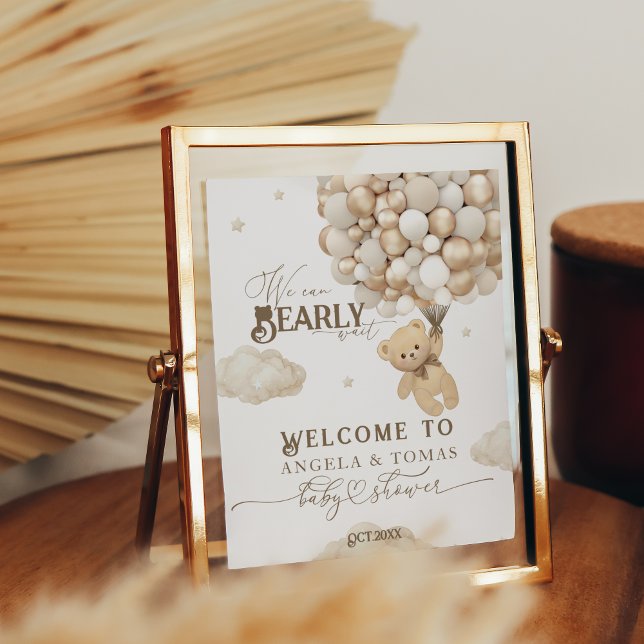 Teddy Bear with Balloons Neutral Baby Shower Poster (Creator Uploaded)