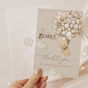 Teddy Bear with Balloons Neutral Baby Shower  Thank You Card