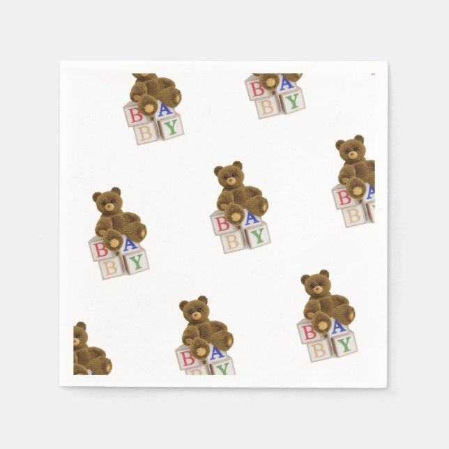 Teddy Bear with Blocks  Napkin (Front)