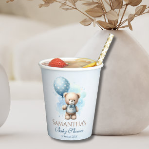 Teddy Bear with Blue Balloon Baby Boy Shower Paper Cups