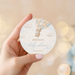 Teddy Bear with Blue Balloons Baby Shower Classic Round Sticker