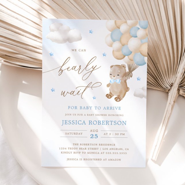 Teddy Bear with Blue Balloons Baby Shower Invitation (Creator Uploaded)
